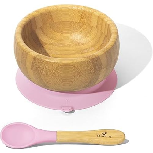 Avanchy Baby Suction Bowls Bamboo Set – Silicone Feeding Essentials for Toddlers & Infants – BPA-Free, Easy to Clean, Non-Slip Baby Dishes for 6 Months+