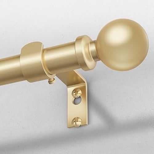Gold Curtain Rod, 1 Inch Adjustable Heavy Duty Curtain Rods for Windows 48 to 84 Inch, Decorative Modern Window Treatment Rods, Telescopic Splicing Metal Drapery Pole, Easy Installation