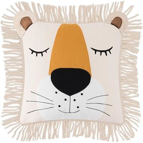 Decorative Throw Pillow Covers Accent Lion Pattern Chenille Cushion Covers Pillowcases for Couch Kids Bed Living Room Home 18 x 18 Inches