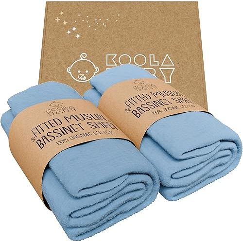 Bassinet Sheet for Bassinet Mattress - 100% Organic Jersey Knit Cotton - Snuggly Soft & Cozy Crib Sheets Fitted for Ronbei, Amke, Baby Delight & Fodoss Bedside Sleeper - Blue- 2 Pack (33x20)
