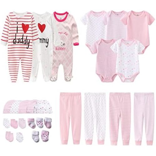 Newborn Layette Gift Set 27-Piece Baby Girl Clothes Bodysuits, Pants Essentials and Accessories 0-6Months