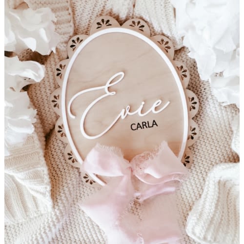 Scallop edge lace patterned birth announcement sign – Penny and Co Collections