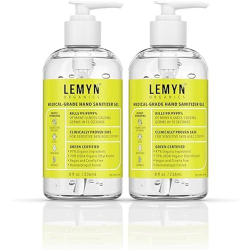 Medical Grade Hand Sanitizer Gel - 97% ORGANIC - 8 FL.OZ. (PACK OF 2)