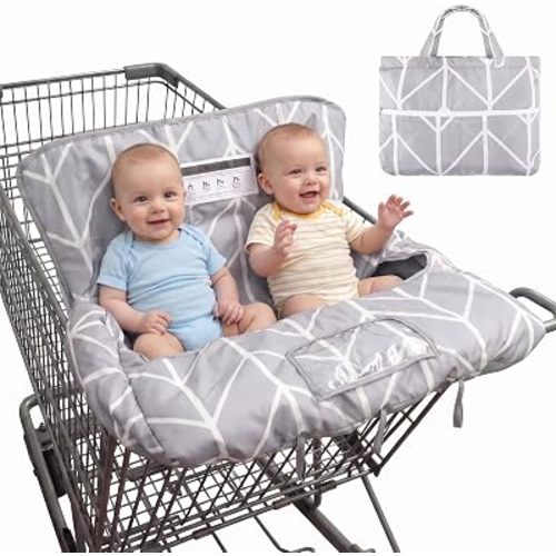 Moukeren Twin Double Shopping Cart Cover for Baby Siblings with Carrying Case Soft Grocery Cart Cover Foldable for Infant & Toddler, Baby Shower Gift Universal Fit for Most Standard Shopping Carts