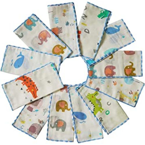 Omilion Muslin Baby Washcloths Set(12-Pack), Natural Cotton Infant Bath Towel, Soft Toddler Face Towel Gift Registry Newborn Baby Shower,9x9 Inches, Animal World (Square)