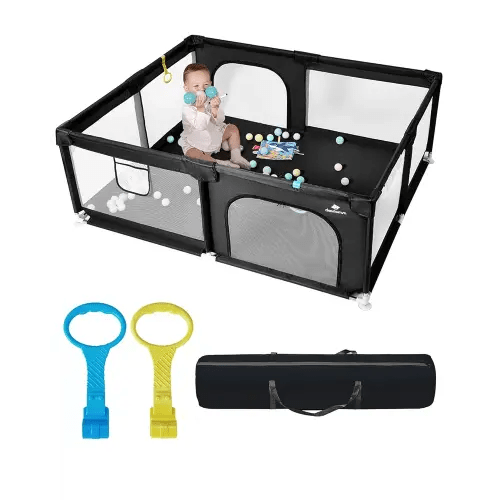 71" x 59" Extra Large Baby Playpen for Babies and Toddlers, Safe Activity Center with Soft Play Fence, Indoor Safety Yard, Easy to Assemble and Clean (Black)