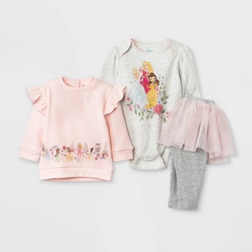Baby Girls' 3pc Disney Princess Fleece Pullover and Tutu Leggings Set - Light Pink, Size: 0-3M