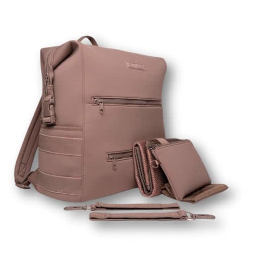 BUNSO Diaper Bag Backpack, Water-resistant Neoprene Bag With Changing Pad, Stroller Straps, Wet Bag and Pouch - MAUVE