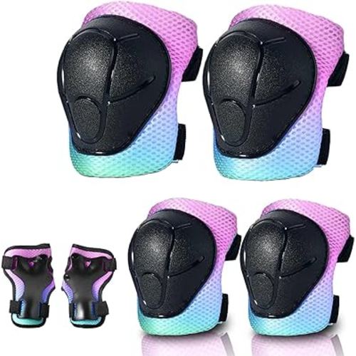 Gradient Color Kids Protective Gear Set Knee Pads for Kids 2-14 Years,W/ Adjustable Strap Kids/Youth Knee Pads Elbow Pads Wrist Guards Set for Inline Roller Skates,Cycling,BMX Bike,Skateboard,Scooter