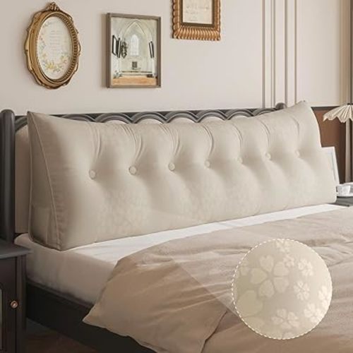 WOWMAX Headboard Wedge Pillow King Triangular Headboard Pillow Bed Wedge Pillow for Headboard Wedge Pillow Headboard Cream Bolster Pillow for Bed, Jacquard Satin Fabric 100% Pure Cotton, Light Beige