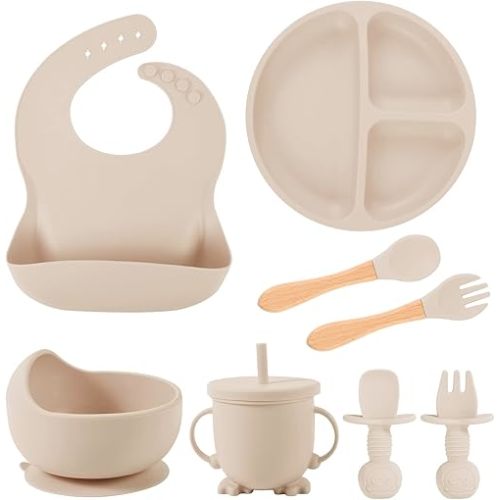 8 Pack Silicone Baby Feeding Set (Beige)