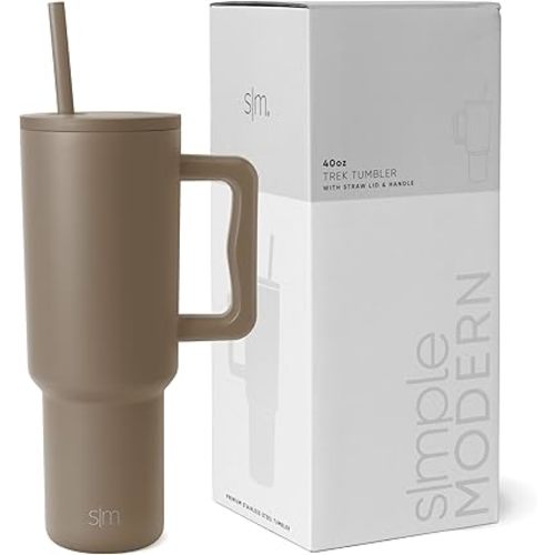 Simple Modern 40 oz Tumbler with Handle and Straw Lid | Insulated Cup Reusable Stainless Steel Water Bottle Travel Mug Cupholder Use | Gifts for Women Men Him Her | Trek Collection | Hazelnut