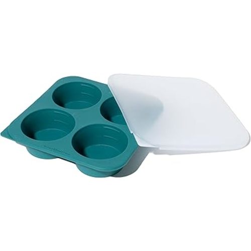 Anyday 1/2-Cup Silicone Freezer Tray with Silicone Lid for Food Storage, Rice, Stock, Leftovers | Plastic-Free Freezer Container | Soup Molds for Meal Prep Portions | 4 Oz / 125mL Freezing Tray
