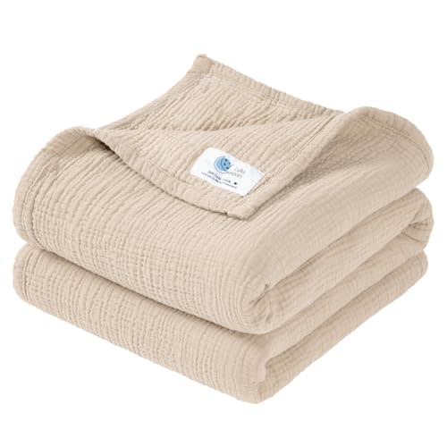 lulumoon Muslin Baby Blanket Neutral: 100% Cotton Crib Blanket for Toddler & Infant - 4-Layers Breathable for Travel Stroller & Nursery Daycare 47"x47"(Ivory)