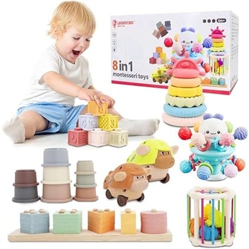 Baby Toys 6 to 18 Months, 8 in 1 Montessori Toys Set, Educational Learning Toys for Toddlers Babies Sensory Toys Newborn Infant Gifts for Boys & Girls
