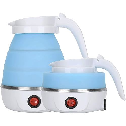 Travel Kettle Electric Small Foldable Portable Kettle,Silicone Collapsible Heating Water Boiler Tea Pot for Camping,Easy for Storage with Separable Power Cord (Blue pro)