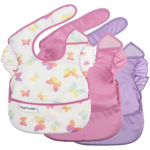 Tiny Twinkle Mess Proof Baby Bibs for Eating | Waterproof, Wipeable Toddler Bibs | Travel Friendly - PFAS, PVC, BPA, Phthalate Free | Baby Food Bibs (3-Pack, Butterfly)