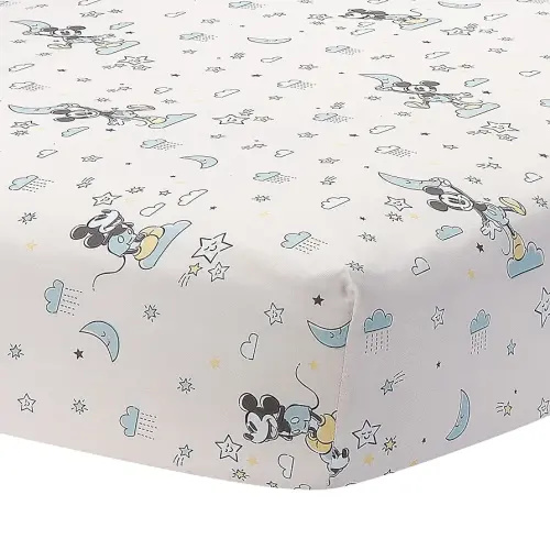 Lambs & Ivy Disney Baby Moonlight Mickey Mouse Fitted Crib Sheet - White