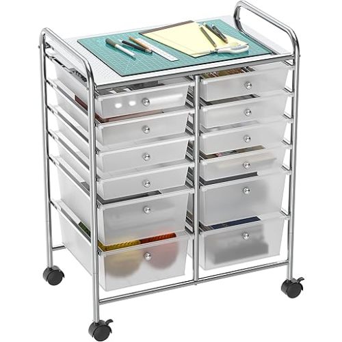 Simple Houseware Utility Cart with 12 Drawers Rolling Storage Art Craft Organizer on Wheels