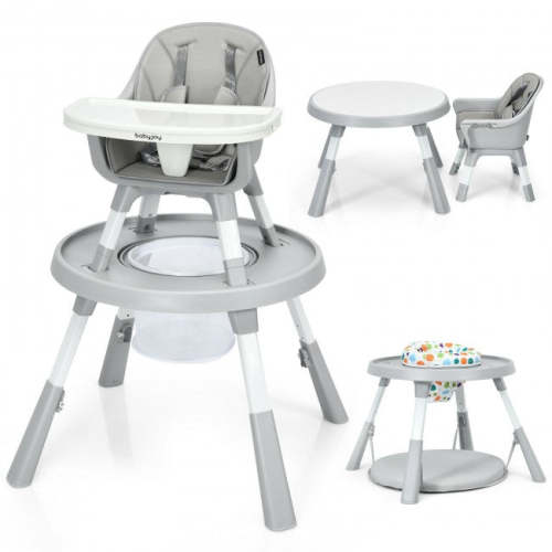6-in-1 Baby High Chair Infant Activity Center with Height Adjustment - Grey