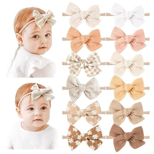 Baby Girl Bows and Headbands, Stretchy Nylon Hairbands Hair Bows