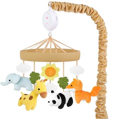 Animals Baby Crib Mobile - Safari Baby Mobile for Crib with 12 Lullabies for Boys & Girls, Nursery Mobiles, Fits Standard Cribs, Forest Nursery Decor