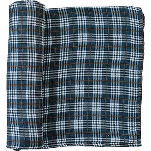 Mebie Baby Navy Plaid Muslin Cotton Swaddle Blanket, 47" x 47", Newborn to Toddler, Lightweight, Machine Washable