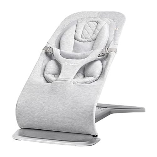 Ergobaby Evolve 3-in-1 Bouncer Seat for Babies and Toddlers 5.5-25lbs - Multi Position Baby Rocker Seat with Adjustable Heights, Secure Harness, Newborn Insert - Light Grey