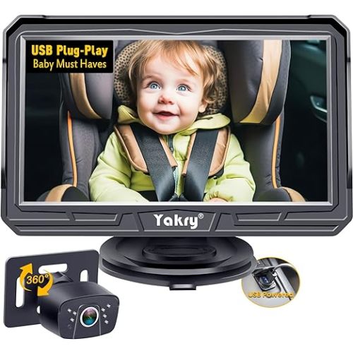 Baby Car Camera USB: HD 1080P Eye Protection Plug and Play 360° Rotation 3 Mins Easy Install Backseat Camera 2 Kids 170° Wide View Carseat Camera Baby Car Monitor Yakry Y60