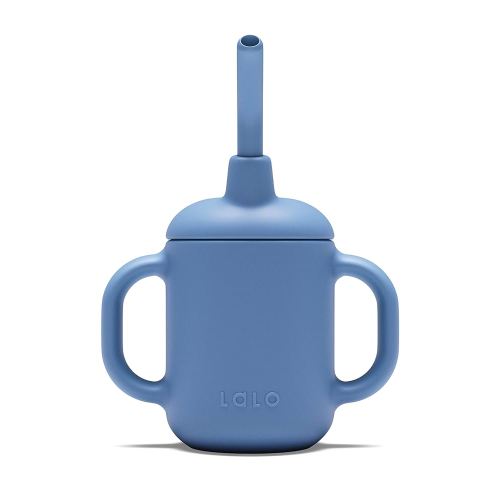 Lalo Little Cup, Non-Toxic Silicone Straw Cup with Handles - Baby and Toddler Sippy Cup - Mini Cup and Straw Training System, 4oz, Blueberry
