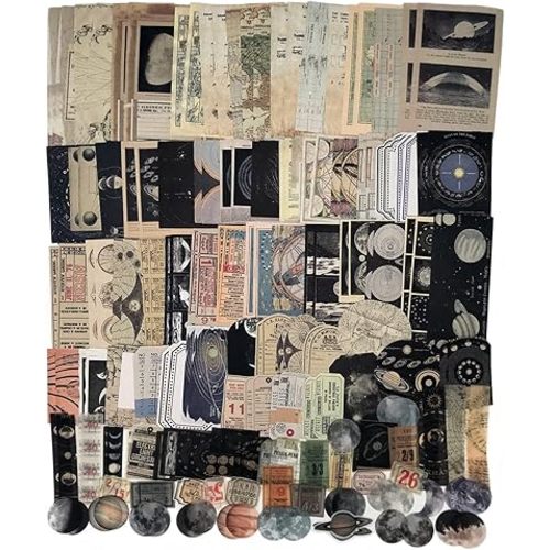 Esweny 200PCS Vintage Scrapbooking Supplies Kit for Journaling, Scrapbook Sticker Paper Pack for for Bullet Journals Junk Journal Planners Aesthetic Cottagecore Room Decor Wall Art Collage Album