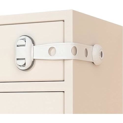 Child Safety Cabinet Strap Locks - OKEFAN 12 Pack Baby Proofing Adhesive Latches for Kids Drawer Cupboard Dishwasher Fridge Oven Door No Drill (White)