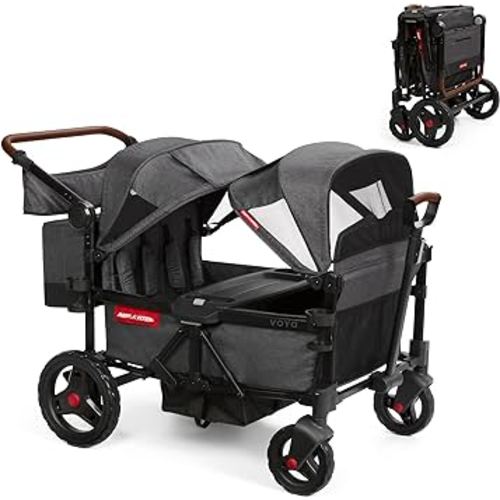 Radio Flyer Voya Stroller Wagon, 4 Seater Wagon Stroller for Kids with Low Sides, Baby Stroller Wagon, Quad Stroller