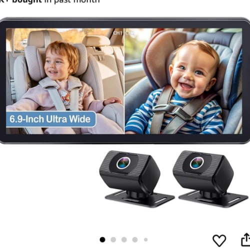 2-Kids Baby Car Camera for Seat: 6.9 Inch Ultrawide Display with Two Cameras Rear Facing - USB Powered Backseat Camera HD 1080P Easy to Install