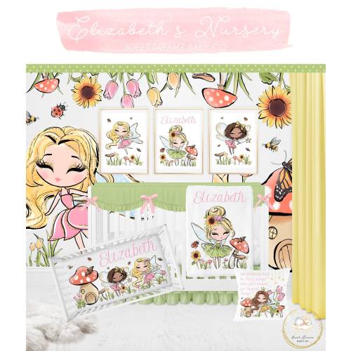 Fairy Crib Bedding Set, Floral Baby Bedding Set, Fairies Nursery, Fairy Baby Blanket, Custom Crib Bedding Girl, Fairy Baby Shower Gift Girl