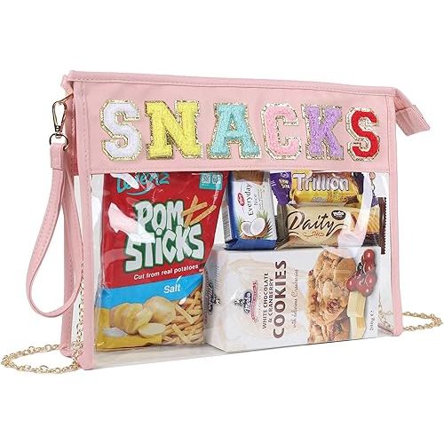 TopTTanBo Chenille Letter Clear Bag Purse Multi-purpose Transparent Waterproof Snacks Makeup Tote Bag with Wrist Strap