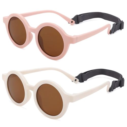 COASION Baby Polarized Round Sunglasses Flexible Rubber Shades with Strap for Toddler Newborn Infant Ages 0-24 Months