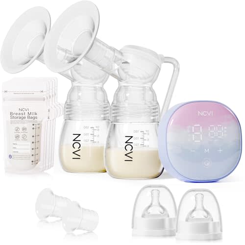 NCVI Double Electric Breast Pump XB-8122-1 with 4 Modes 9 Levels, Breastfeeding Pump with 21/24mm Flanges, Rechargeable Milk Pump Ultra-Quiet for Home & Travel, LED Touchscreen