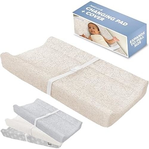 Jool Baby Changing Pad - Contoured, Waterproof & Non-Slip, Includes a Cozy, Breathable, & Washable Cover (Oatmilk/Wave)