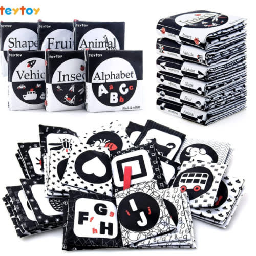 My First Soft Book,teytoy Nontoxic Fabric Baby Cloth Activity Crinkle Soft Black and White Book for Infants Boys and Girls Early Educational Toys Perfect for Baby Shower -Pack of 6