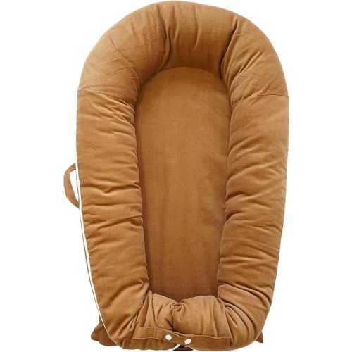 Deluxe Infant Lounger, Baby Nest Cover for Baby Girls & Boys, Newborn Essentials for Baby 0-12 Months, 100% Cotton, Portable Travel Bed (GoldenBrown_Corduroy)