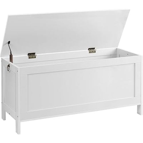 HOOBRO Toy Box, Retro Wooden Look Storage Chest with Safety Hinge, Entryway Storage Bench Supports 220 lb, 39.4 x 15.7 x 18.9 Inches Toy Chest Organizer, Easy Assembly (White)