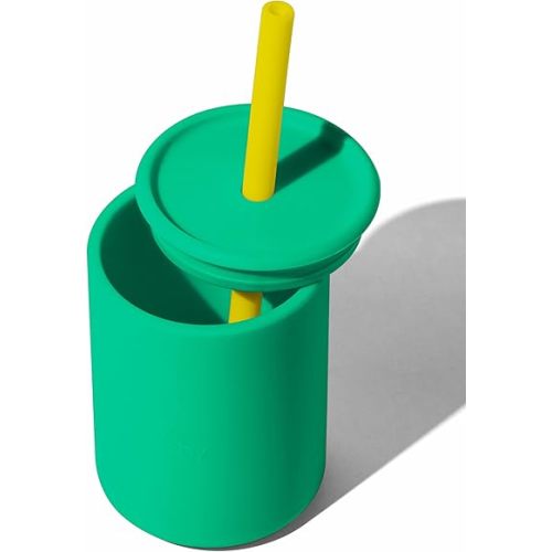 Avanchy Silicone Training Sippy Cup with Straw Lid – For Babies 6+ Months to Toddlers 1 Year Old – 8 oz Infant Water Cup for Baby Led Weaning, Green