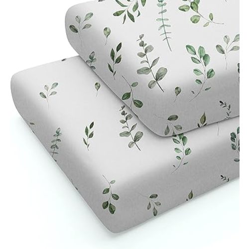 Crib Sheets Set of 2 Soft Cotton Blend Fitted Baby Crib Sheet- Neutral Green 2 Pack- Crib Bed Mattress & Toddler Bed Sheet by Max&So