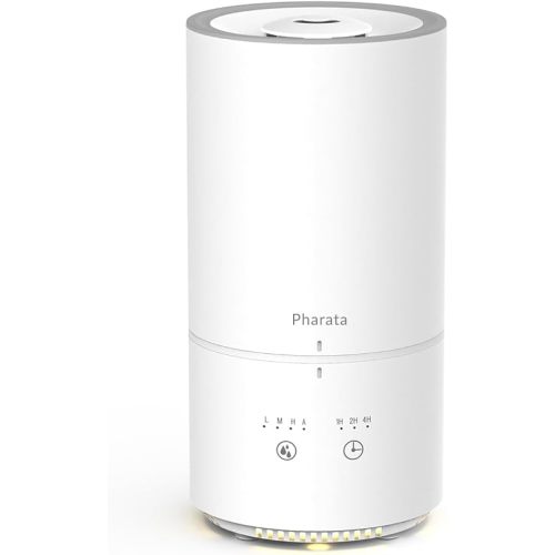 Pharata Humidifier for Bedroom, Air Humidifier & Essential Oil Diffuser, 1L Small Humidifier for Baby & Plants, Portable Humidifier with Cool Mist & Top Fill Design, Touch Control, Auto Shut-off,White