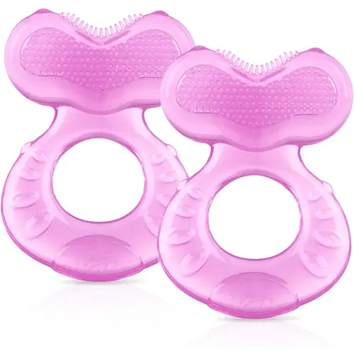 Nuby Silicone TeeThe-EEZ Teether with Bristles, Includes Hygienic Case, Pink (Count of 2)