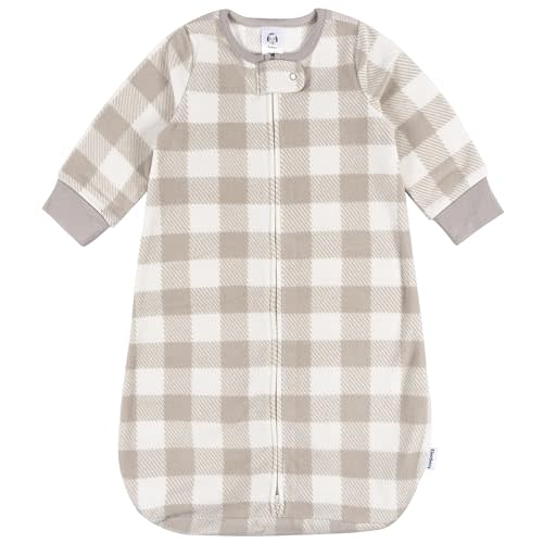 Gerber Baby Unisex Fleece Wearable Blanket, Grey Plaid, 0-6 Months