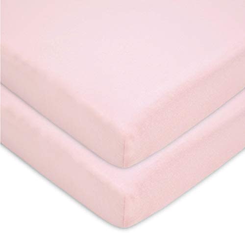 American Baby Company 2 Pack 100% Natural Cotton Fitted Pack and Play Sheets 39" x 27" - Soft & Breathable Pack N Play Sheets for Playard & Mini Crib Mattress, Pink, for Boys & Girls