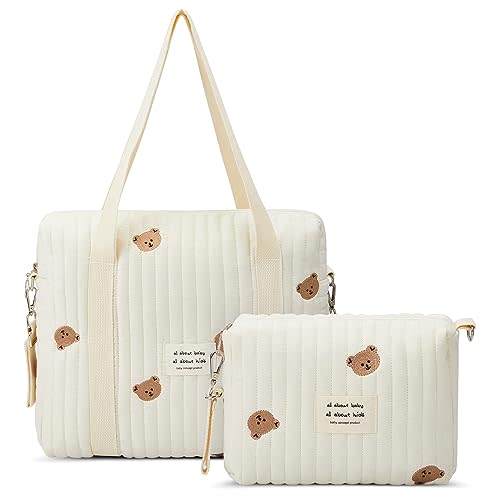 Paterr 2 Pcs Diaper Bag Tote for Women Multifunction Multisize Maternity Bag Quilted Cotton Cute Diaper Bag