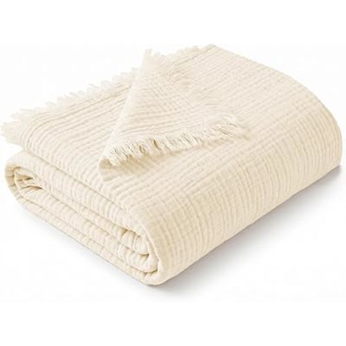 Arconiz Muslin Baby Blanket, 100% Cotton 4 Layer Gauze Receiving Blanket, Soft Breathable Blanket for Newborn Infant Toddler, Stroller Crib Tummy Time, Beige, 40 x 43 Inch